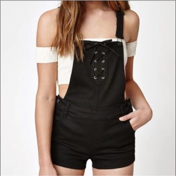 PacSun Black Denim Overall Shorts Stretch / Size 27 - Picture 1 of 10